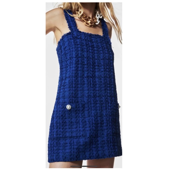 ZARA Blue Textured Pinafore Dress, Size: S - Picture 3 of 7